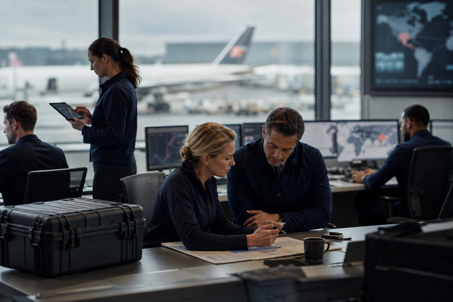Logistics specialists coordinating air cargo operations